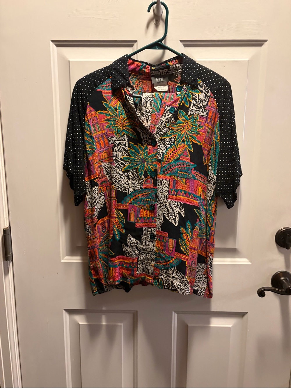 Vintage Bold Black Tropical Print Short-Sleeve Shirt and Pants Set